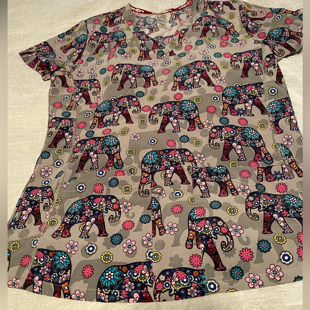 Colorful elephant scrub top